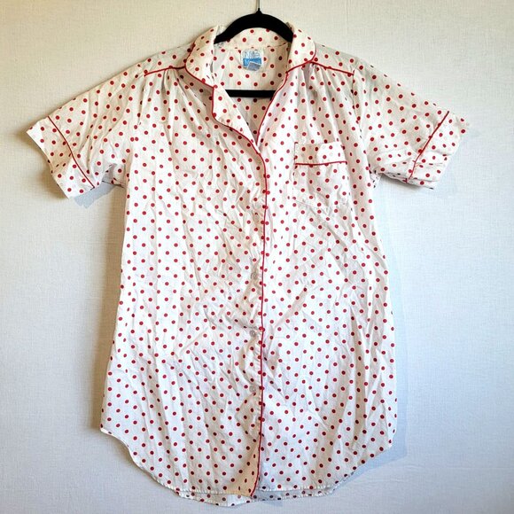 Vintage 80s Nightgown Womens Medium Night Shirt Red White Nite Mates Polka Dot - Picture 1 of 6